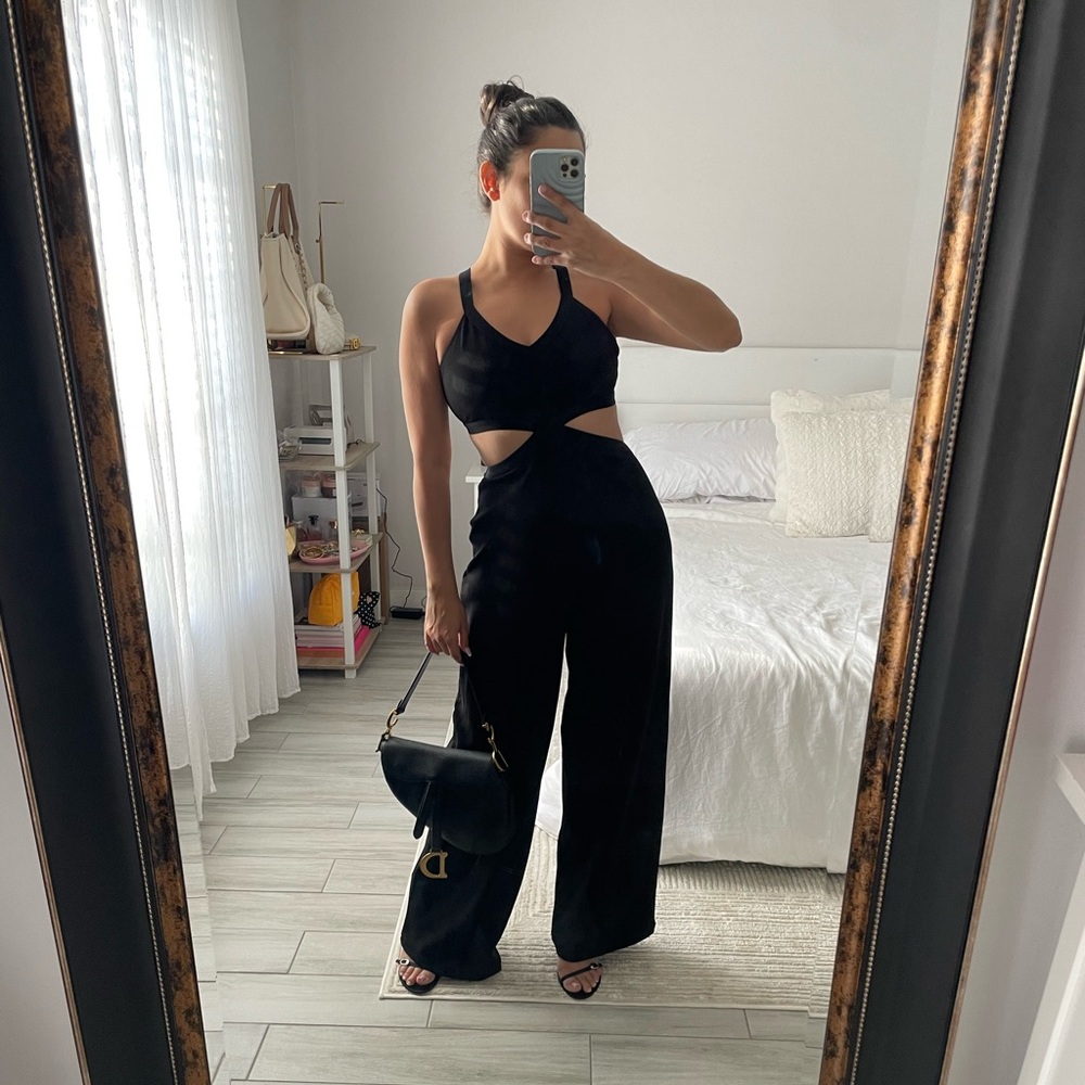 Asymmetrical Open Back Black Jumpsuit